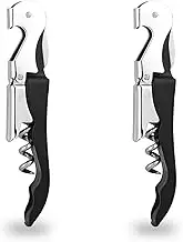 2 PCS Waiter Corkscrew Wine Opener,Upgraded Heavy Duty Wine Keys,Stainless Steel Double Hinged Wine Key for Serves,Bartenders(Black)
