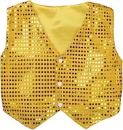 [iEFiEL] Unisex Kids Sparkly Sequins Modern Jazz Waistcoat Jacket Juniors Hip Hop Dance Vest Choir Stage Show Costume