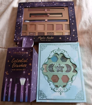 Profusion Cosmetics Mini Brush Set Eyeshadow Palette Lip Gloss Liner Makeup Lot