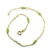 Ankle Bracelet Yellow Gold, 18K, Jersey Rolo 'With Coils And Peridot Green FACET