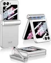 [NINKI] for Galaxy Z Flip 6 Case with S Pen, Magnetic Hinge Case for Samsung Z Flip 6 with Screen Protector, Slim Protective Cover for Samsung Flip 6 5G 2024 Silver