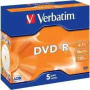 5 Pack Verbatim DVD-R CD Discs 4.7GB 16X Pack Blank
