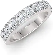 [Diamondere] Natural and Certified Diamond Wedding Ring in 14K White Gold | 1.04 Carat I1-I2 Quality Half Eternity Stackable Band for Women, US Size 4 to 9