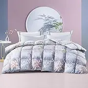 Duvet Insert Feather Down Comforter - Queen Size Heavyweight Printed Bed Goose Down Comforter for Winter - 800 Fill Power Medium Warmth Down Duvet - 3D Baffle Box Design,203x230cm