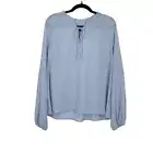 Social Standard Womens Light Blue Long Sleeve Smocked Collar Demure Blouse Med.
