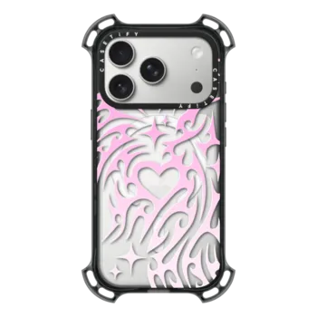 iPhone 17 Pro Bounce Case MagSafe Compatible Transparent Cyber Sigil Neotribal Spiky Tribal Tattoo Heart Sparkle Star Pink White Gradient