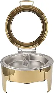Round Buffet Food Warmer Gold Round Catering Warmer Set Stainless Steel Visual 90 Degree Hinged Lid Alcohol Heater Heater for Party (Cryfoktvf3re1ac4i-12)