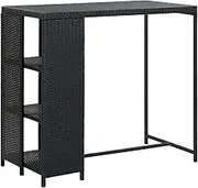 VidaXL Modern Bar Table with Storage Rack - Black Poly Rattan and Steel - Ideal for Home, Bar, Restaurant - Rectangular, 120x60x110 cm