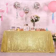 127×203 CM Gold Sequin Tablecloth, 1 Pack Rectangle Tablecloths, Shimmering Gold Tablecloth, Glitter Fabric Table, Suitable for Wedding Party Banquet Cake Thanksgiving Tablecloths
