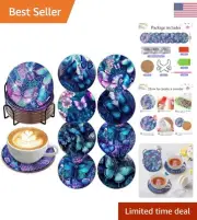 Butterfly Diamond Art Coasters - Set of 8 with Holder - DIY Non Slip Coasters