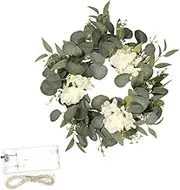 Alipis 1 Set Eucalyptus Leaf Wreath Simulation Hydrangea Garland for Door Hanging Decoration for Home Holiday Decor Easy Care Vivid Design Housewarming Present