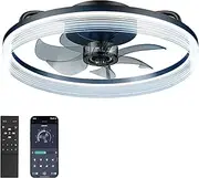USOR 50CM Black Ceiling Fans with Lights and Remote, Modern Ceiling Fan with Light App Control, Bladeless Flush Mount Ceiling Fan with Light Dimmable LED Ceiling Fans with Lights for Bedroom