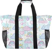 [sanluoli] Bag Collapsable Large Beach Bag With Pockets Canvas Carry Tote, Princess Dress, Crown Cartoon, 1 size