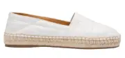 Prada Bianco White Nappa Leather Tonal Logo Slip On Slide Espadrille Flat 37.5