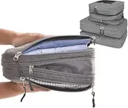 TWO-Compartment Compression Packing Cubes - WONGLE DUO 4 pc Set Travel Organizer Compressible Packing Cubes for Suitcases, Luggage Organizer Bags, Bedbug Protection, Travel Accessories (Grey)