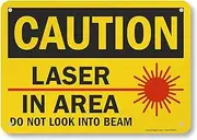 SmartSign - U9-2435-NA_7x10 "Caution - Laser In Area, Do Not Look Into Beam" Sign | 7" x 10" Aluminum Black/Red on Yellow