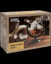 Refinery and Co. 3-Piece Globe Whiskey Decanter and Glass Set - Frosted/Clear