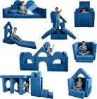 Kids Couch Sofa Toddler Modular Building Fort and Play Set Foam 14-Pieces (Blue)