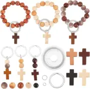 250Pcs Wood Cross Charms Easter Holiday Small Cross Beads Bulk Wooden round Unfi