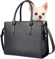 NewEle Fashion Dog Purse Carrier for Small Dogs with Shoulder Strap, Hold Up to 8lbs Quality PU Leather Pet Carrier, Cat Carrier, Airline Approved Puppy Purse Carrier for Travel (Black, Small Size)