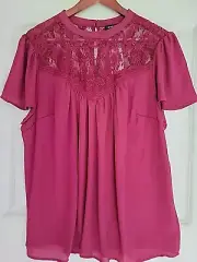 NWT Torrid Plus Size 2x Top Lace Detail Flutter Sleeve Burgundy