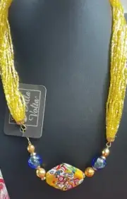 New Murano Art Glass Necklace Millefiori Glass Beads UNO ALLA VOLTA Italy