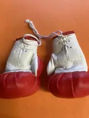 1 Pair RED & WHITE Mini Boxing Gloves for Car Mirror Ornament Hanging