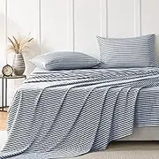JELLYMONI Striped Sheets Set Full Size, 4 Pieces 100% Cotton Bed Sheets - 16" Deep Pockets Fitted Flat Sheet & Pillowcase Bedding Set, Ultra-Soft, Machine Washable
