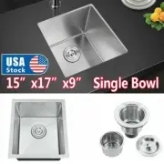15x17x9 in Single Bowl Sink Undermount Handmade 304 Stainless Steel Bar Sink