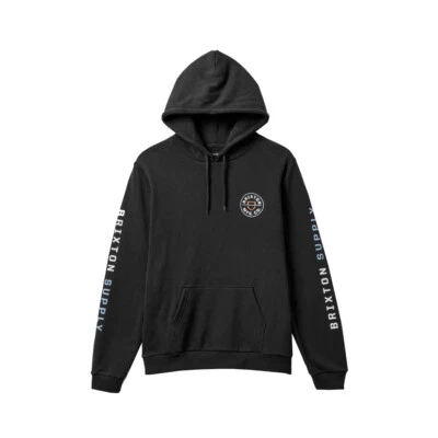 Brixton "Crest" Pullover (Black/Dusty Blue/Burnt Red) Hooded Sweatshirt