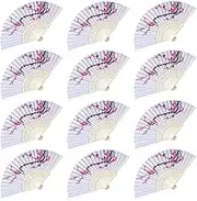 LYART 12PCS Delicate Cherry Blossom Design Silk Folding Hand Fan Wedding Favors Gifts,Fan Girls, Ladies, Church Wedding Gift, Party Favors, DIY Decoration Music Festival, Party, Parade