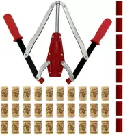 Manual Wine Bottle Double Lever Hand Corker with 30 Count Corks for Home Brewing