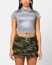 [ED HARDY] Ed Hardy Women's Football Baby T-shirt Grey/pink - Size L L Grey/Pink