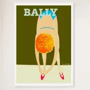 Galrie Bally Shoes 1980 Vintage Advertising Poster by Pierre FixMasseau for Home Decor, White Frame, 50 x 70cm (20 x 28inch)