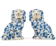 Staffordshire Reproduction Spaniel Blue Floral Dogs Pair Figurines-9''H