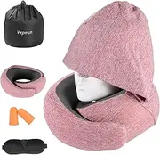 Vzpeun Travel Pillow - Hooded Neck Pillow Airplane, Memory Foam Pillow for Plane, Office, Cars Sleeping, Long Flight Must Haves, Road Trip Essentials Accessories for Adults (Red)