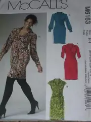 McCALL'S #M6163 - LADIES FF MOCK WRAP - SIDE RUCHING DRESS PATTERN 8-16 FF