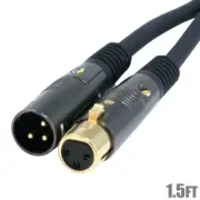 1.5FT Premium 3-Pin XLR Male to Female Microphone Mic Cable Extension Cord Gold