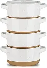 HVH Soup Bowls With Handles Microwave Safe, Ceramic Soup Bowl Set of 4, 24 Oz Big Soup Bowl for Soup, Cereal, Chill, Beef Stew, French Onion Soup Bowls Farmhouse Style (White)