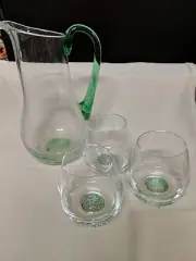 Szklanka Zielony Poland Blown Glass Pitcher & Three Matching Glasses