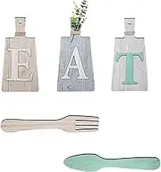 Fenteer 5x Decorative Hanging Wooden Letters, Fork and Spoon Wall Decor for Farmhouse Kitchen Home Dinning Room, A