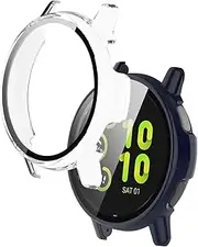 Case for Garmin vivoactive® 6 Health and Fitness GPS Smartwatch,WUNIAK Hard PC Screen Protector,9H Tempered Glass Ultra-Thin Full-Coverage Shockproof Bumper,(2Pack,Transparent+Blue)