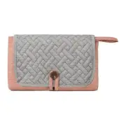 Grey and Pink Patchwork Portable Baby Changing Mat – Waterproof, Foldable, Compa