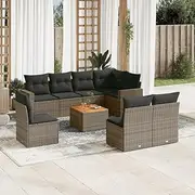 9 Piece Garden Sofa Set with Cushions Grey Poly Rattan Patio Furniture Armrest - Outdoor Chairs & Table, Wicker Clearance Sets for Porch, Balcony, Bistro, Garden, Conversation, para Sale