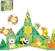 PicassoTiles Magnet Tile Building Blocks Forest Animal Themed Playset with 8 Character Action Figures Educational STEM Learning Construction Kit Pretend Play Magnetic Tiles Toddler Kids Ages 3+ PTQ26
