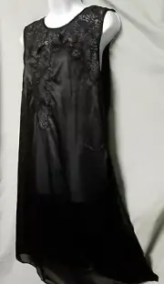 Ventura Black Nightgown Knee Sleeveless Sexy Lace Open Back Size 1X 40" BUST