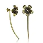 Brass Studs Antique Golden Ear Jacket Curved Long Lace Flower Helix