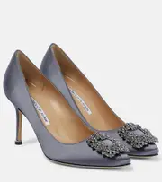 [Manolo Blahnik] Manolo Blahnik Hangisi 90 embellished satin pumps AU 7.5 grey