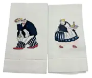 Embroidered Portly Butler Maid Tea Towel Set of 2 Fingertip Guest Kitchen