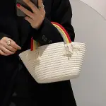 ANNAS 彩虹 流蘇 草編包 藤編包 編織包 手提包 小包 包包 可愛 野餐 INS 韓國